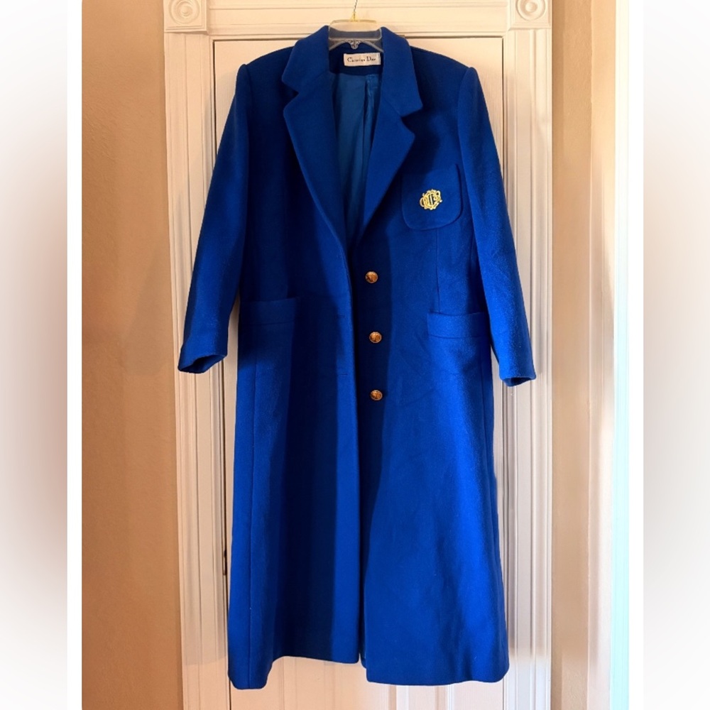 💎 VINTAGE Christian Dior Boutique Royal Blue Wool Long Coat- Size 14 - Picture 2 of 16